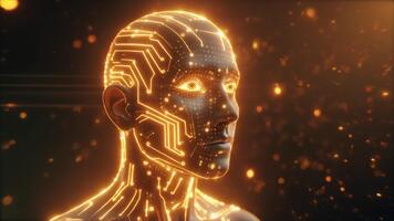 digitale umanoide testa con raggiante circuiti un' visivo viaggio di ai e tecnologico Evoluzione video