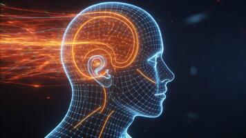 digitale mente e energico cervello attività visualizzazione che rappresentano ai, innovazione, e Avanzate dati in lavorazione video