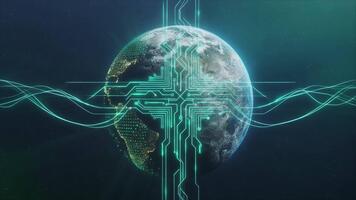 globale digitale Rete collegamento terra con artificiale intelligenza circuiteria animazione visualizzare futuro tecnologia video
