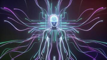 futuristico digitale umano mente in espansione con ai neurale reti e dati flusso visualizzazione video