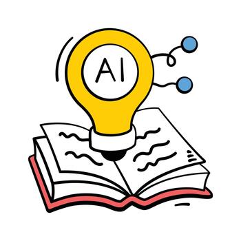 Doodle icon of AI bulb and book representing machine knowledge learning vector