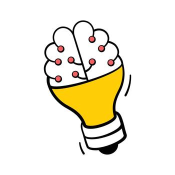 A lightbulb with neural nodes, Creative AI idea concept icon vector