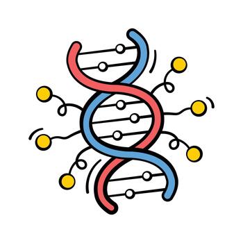 DNA double helix with AI and bioinformatics, trendy doodle icon vector