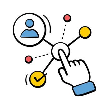Hand interacting with digital elements, doodle icon of user engagement vector