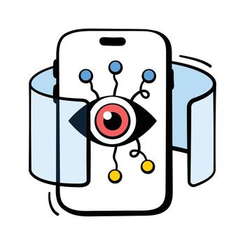 Futuristic AI vision device doodle icon, advanced digital perception vector