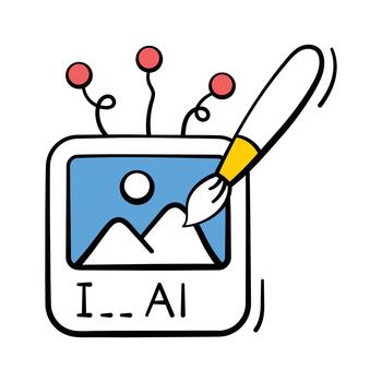 Well designed hand drawn icon of AI creating images using smart tools vector