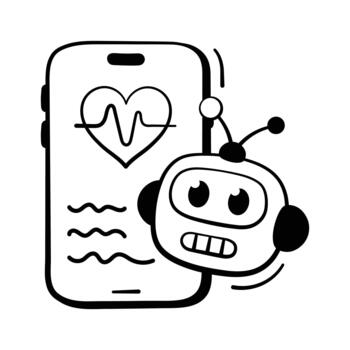 Trendy hand drawn icon of AI medical assistant monitoring patient health data. vector