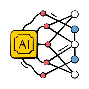Technology network connected by AI nodes and systems, trendy modern icon vector