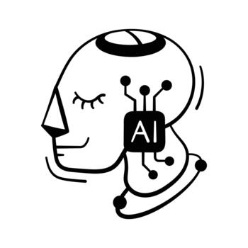 Digital brain, advance intelligence hand drawn icon. vector