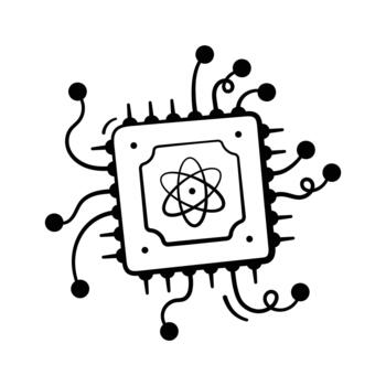 A trendy doodle style icon showing quantum computing system. vector