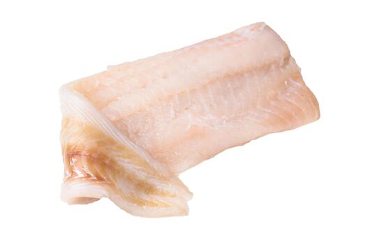 Fresh cod fish fillet, showcasing its delicate texture and pristine color, perfect for grilling or baking. isolated on white background. top view photo