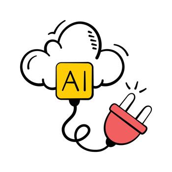 nube sistema motorizado con artificial inteligencia conexión, de moda garabatear icono vector