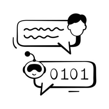 un ojo atrapando mano dibujado icono de robot conversación, Listo a utilizar . vector