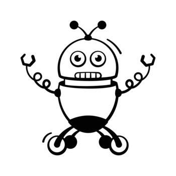Hand drawn icon of Tiny AI robot used for futuristic nano-technology. vector