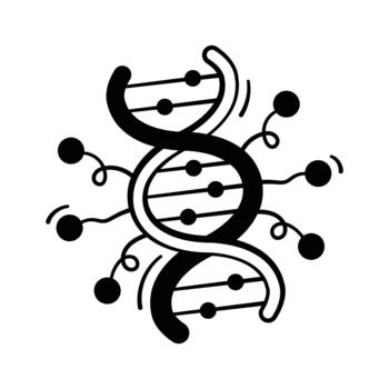 DNA double helix with AI and bioinformatics, trendy doodle icon. vector