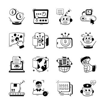 Creatively designed artificial intelligence hand drawn vectors, ready for premium use vector