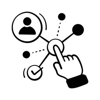 Hand interacting with digital elements, doodle icon of user engagement. vector