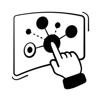 Hand controlling virtual interface inside a VR environment, doodle style icon. vector