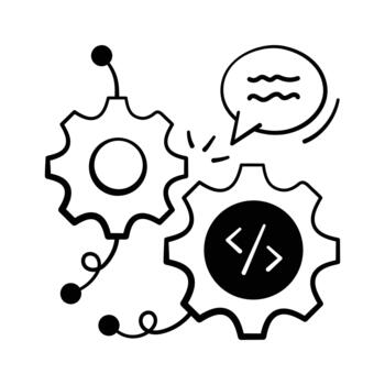 Get your hands on this amazing doodle style icon of code implementation. vector