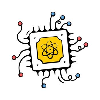 A trendy doodle style icon showing quantum computing system vector