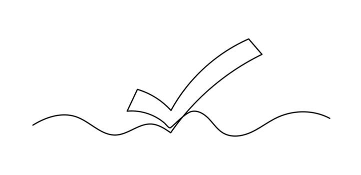 Checkmark one line doodle illustration. Hand drawn continuous linework vector