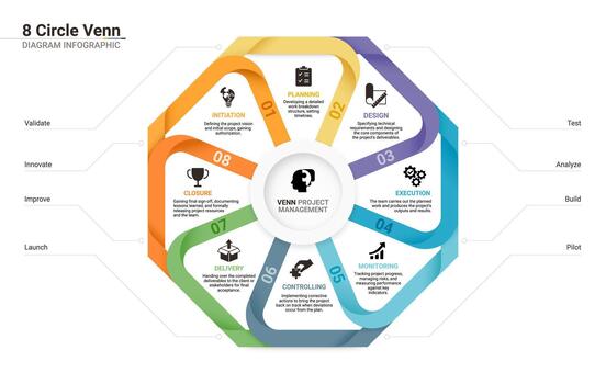 Venn diagram origami infographic template for business 8 options presentation with icon elements template vector