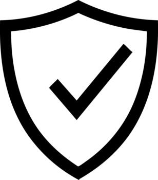 Flat icons depicting a shield with a check mark in black on white background vector