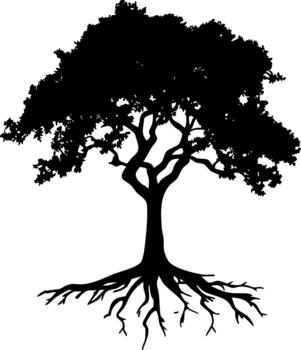 Beautiful flat icon of a tree with detailed roots on a white background vector