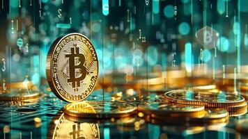 bitcoin tecken över binär koda matris blockchain teknologi begrepp video