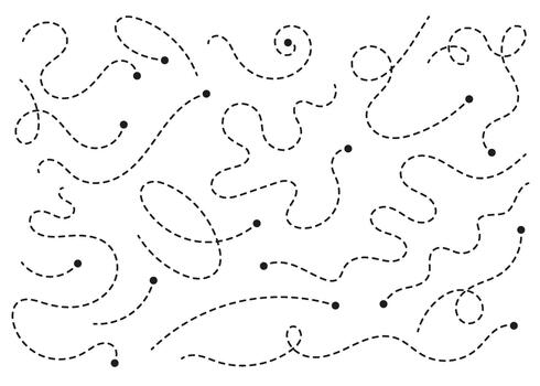 A dotted and dashed travel path with a moving line trace, destination marker, and route silhouette. Minimal symbol illustrating a trip plan, navigation, and journey direction. vector