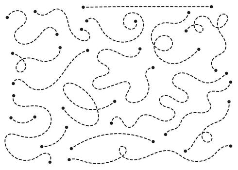 Dotted and dashed travel path with curved route, destination point and direction trace. Minimal navigation line symbol for trip planning, maps, flights and journey illustrations. vector