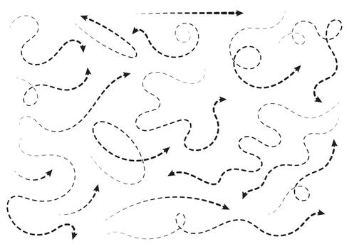 Dotted and dashed path route isolated on white background. Minimal travel line showing trip direction, destination point, and journey trace. Simple navigation symbol for map or route planning designs. vector