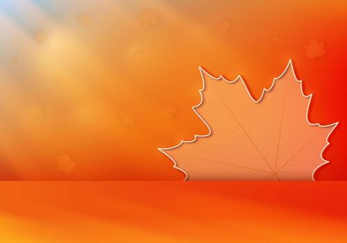 Autumn background with falling maple leaves, sunbeams, and a platform for your product. vector