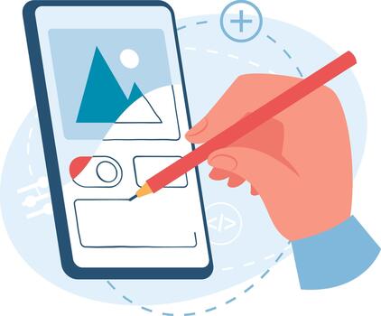 Hand sketching user interface on smartphone screen vector