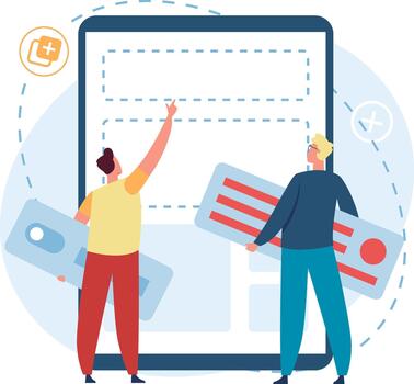 desarrolladores creando móvil solicitud usuario interfaz diseño vector