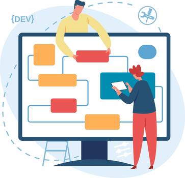 Developers building software application user interface workflow vector