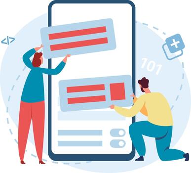 desarrolladores edificio móvil solicitud usuario interfaz en teléfono inteligente vector