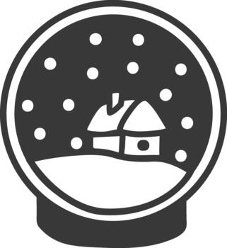 Snow globe icon displaying a house and falling snow vector