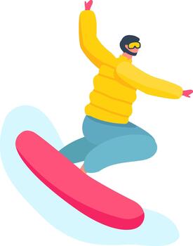 Man snowboarding on red board enjoying winter activity vector