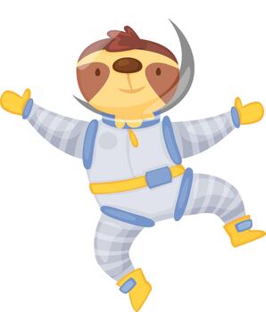 Happy sloth astronaut floating in outer space vector