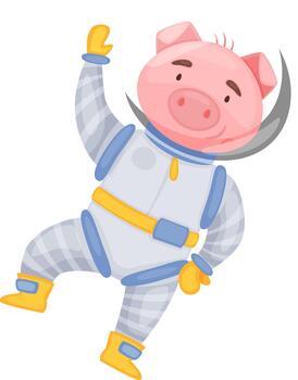 Cartoon pig astronaut floating in a spacesuit vector