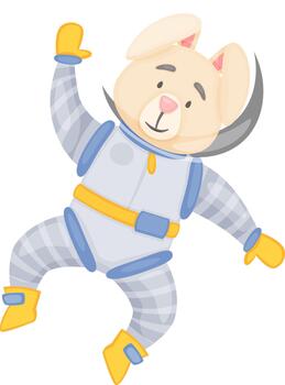 Astronaut bunny floating in space wearing a spacesuit vector