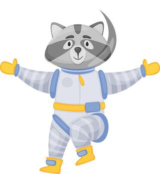 Raccoon astronaut character exploring outer space vector