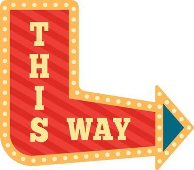 Retro arrow sign showing direction and wayfinding forward vector