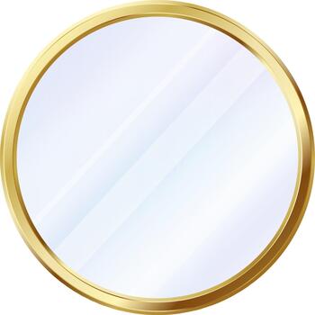 Golden circular mirror reflecting light on a blank background vector