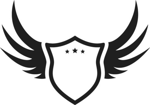 Winged shield icon with three stars symbolizing protection vector