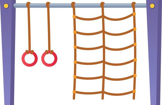 Playground structure offering climbing net and gymnastic rings vector