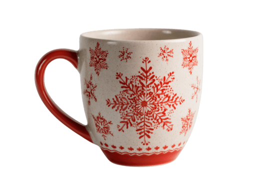 keramisk råna med röd snöflinga mönster och röd hantera isolerat på en transparent bakgrund drinkware png