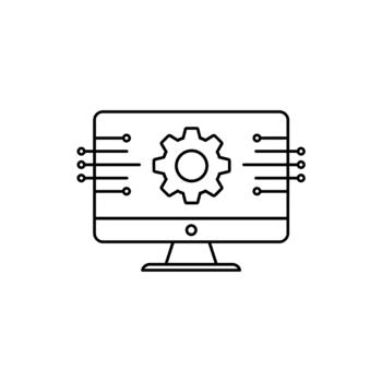 computer Scherm met complex schematisch en centraal uitrusting icoon tegen gemakkelijk achtergrond png