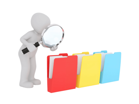 3d figura examina colorida documento pastas com ampliação vidro em isolado transparente png